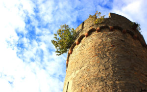 Burgturm mit Blick nach oben