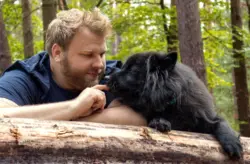 Hundeliebe zwischen einem Mann und seinem Hund