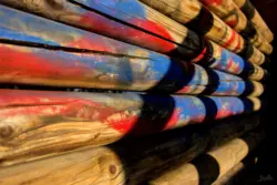 Buntes Holz im Sonnenschein