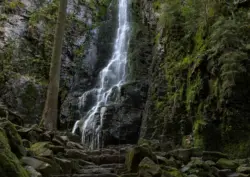 Burgbachwasserfall im grün der Felsen