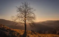 Schöner Aussichtsplatz mit Blick in die Ebene im Sonnenaufgang