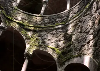 Die Treppe Poco Iniciatico nach unten im Garten von Sintra in Portugal