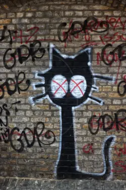 Katzengraffiti an einer Wand in London