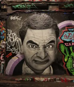 Mr. Bean als Graffiti im Tunnel von London