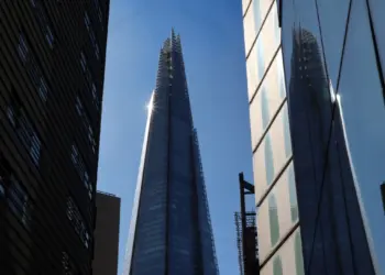Straßenflucht mit Blick auf The Shard in London
